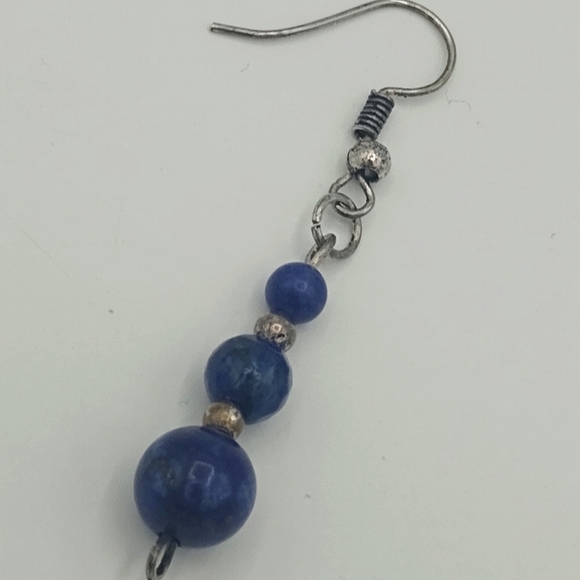 Sodalite Silver tone Dangle Drop Beaded French Hook Earrings Vintage - Picture 4 of 7